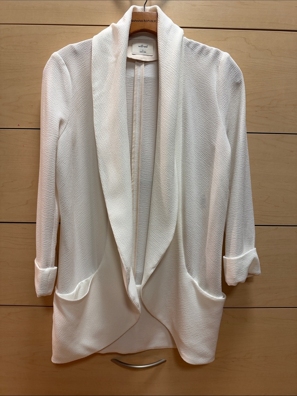 Aritzia Wilfred Cream Draped Shawl Collar Open Blazer size 2